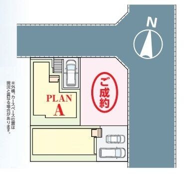 【区画図】
車1台駐車可能!
前面道路幅員6m公道なので、車の取り回しも◎
