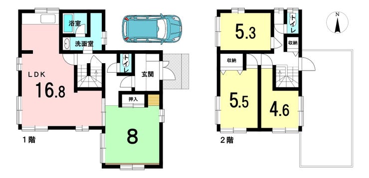 【間取り】
全室2面採光で、日当たり・風通し良好!
ゆとりある広さで子育てファミリーや、ワンちゃん、ネコちゃんとの暮らしにもおすすめ♪駐車スペースも確保しています。
※現況優先
