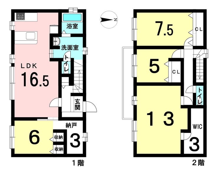 【間取り】
全室南向きで日当たり良好!各部屋に収納スペースを確保しています。約3帖の納戸・ウォークインクローゼットのあるおうちです。
