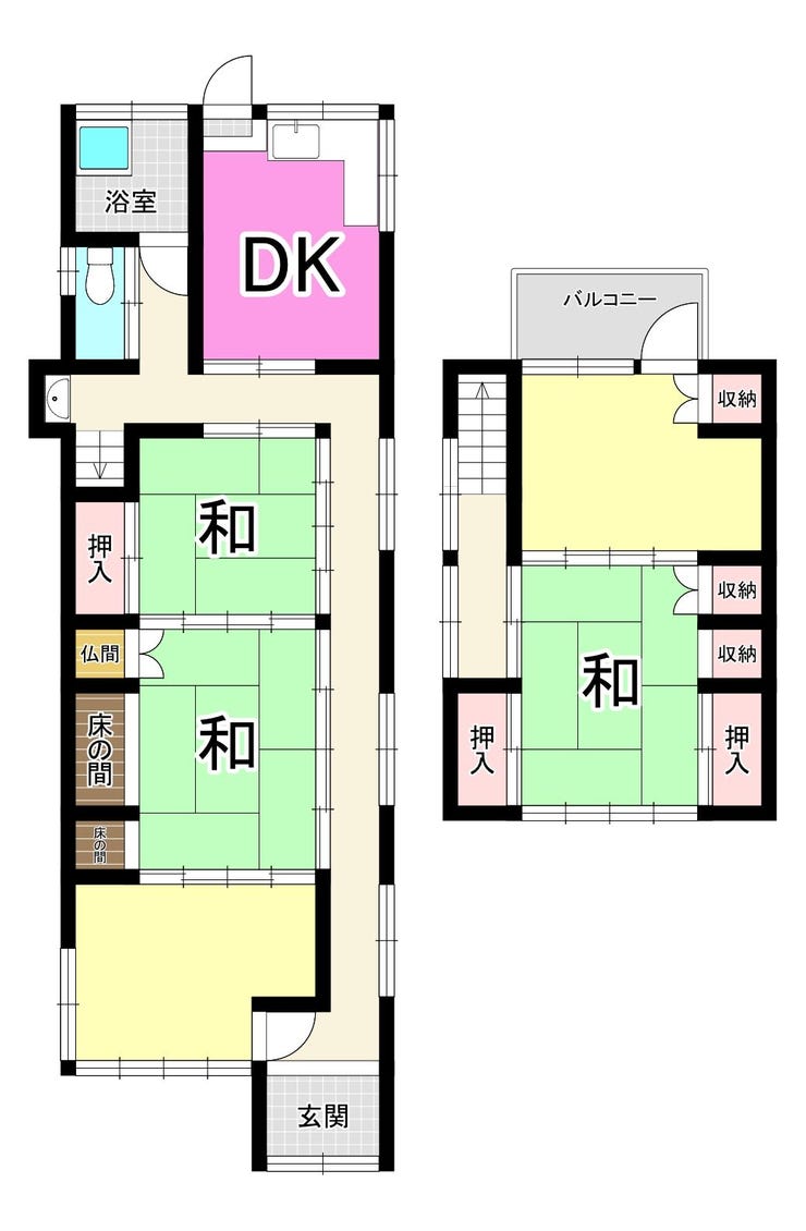 【間取り】
【2面採光】八幡西区本城東の中古戸建♪浴室に窓♪建物面積100㎡以上♪閑静な住宅街♪