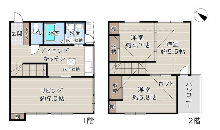 【間取り】
床面積78.07平米、収納充実の2階建・3LDK。室内は綺麗に使用されおり、キッチンは新規交換済です。