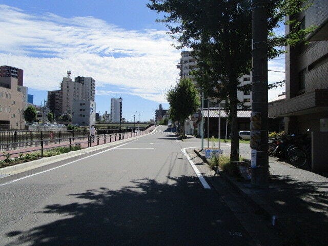 車がすれ違うのに十分な道幅です。きれいに整備された歩道があるので、安全に通行することが出来ます。