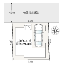 土地面積約105.15㎡、前面道路約4.0mに接する整形地です。