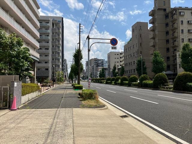 南側前面道路です。整備された歩道があります。歩行者の方も安全に通行できる道路になっています。