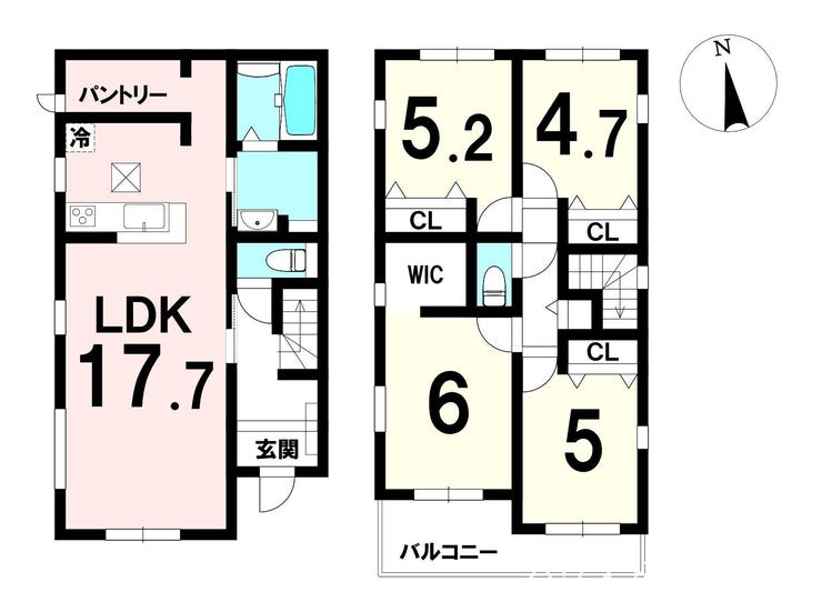 【間取り】
収納量を重視した4LDKプラン。回遊性のある家事動線と洋室中心の使いやすい間取りが魅力