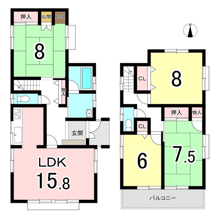 【間取り】
【ライフスタイルの変化に柔軟に対応】
1階の和室は独立した居室として使用でき、将来子どもが増えた場合や親との同居など、世帯人数が増えた場合でも安心。
ライフステージに合わせて長く快適に暮らせます。