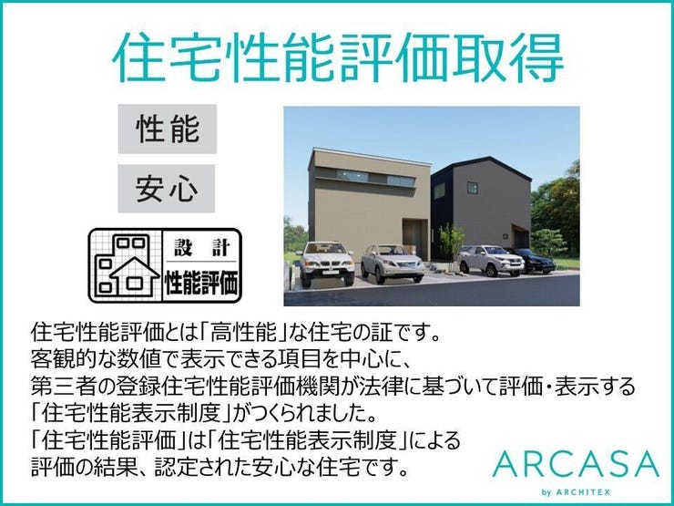 住宅性能評価とは「高性能」な住宅の証です。「住宅性能表示制度」による評価の結果、認定された安心な住宅です。
