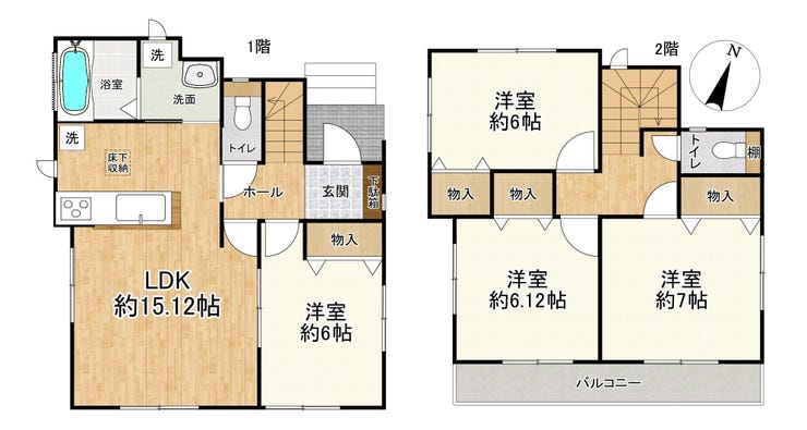 【間取り】
◇ご家族に嬉しい4LDKの間取り♪
→全居室6帖以上&収納付で生活スペースをしっかり確保!
→LDKは約15.12帖の広さで家族とのくつろぎ時間をゆったり楽しめます♪
→全室2面採光で明るい空間