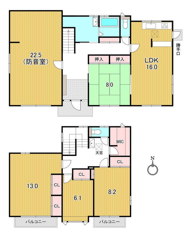 【間取り】
☆防音室付5LDK+WIC+バルコニー2ヶ所☆
敷地面積303.12㎡・建物面積179.07㎡