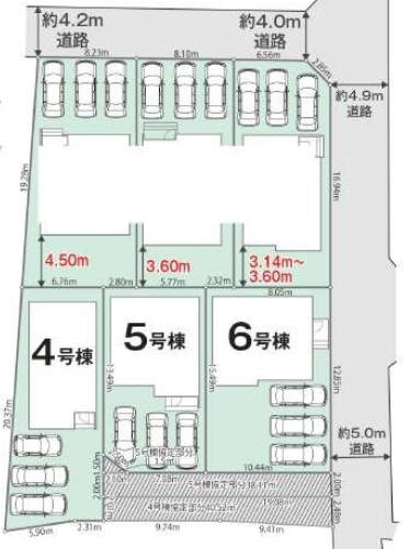 【区画図】
4号棟・車3台駐車可能