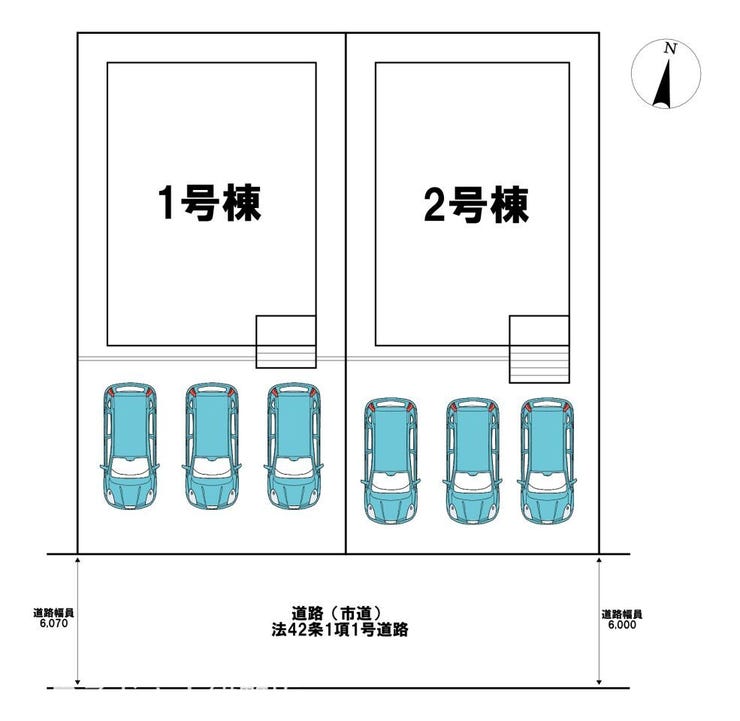 大明丘１丁目 新築戸建 【駐車場】
普通車並列3台可能
前面道路幅員約6.0ｍと広々で駐車も楽々です