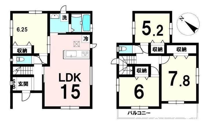 【間取り】
LDKと水回りがまとまり、家事動線がスムーズな設計。
2階は、採光と通風が良くプライベート空間が充実。
物入が多く、家族の荷物が自然と片付く収納力の高い間取りです。