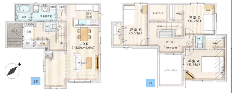 【間取り】
【Floor Plan】
3LDK+WIC+カースペース2台
※図面と完成時に相違がある場合は現況優先とします。