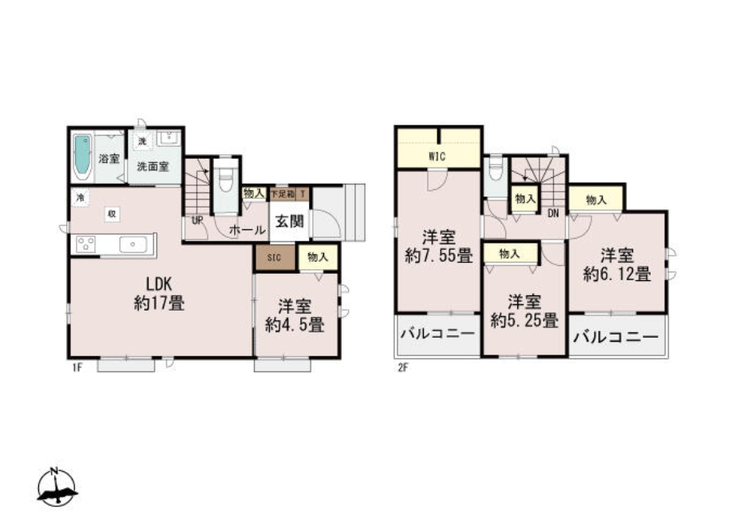 【間取り】
【Floor Plan】
4LDK+WIC+カースペース1台
※図面と完成時に相違がある場合は現況優先とします。