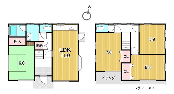 【間取り】
☆内外装リフォーム済4LDK☆
敷地面積179.89㎡・建物面積92.30㎡