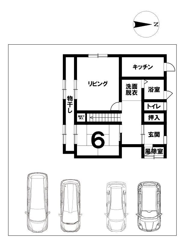 *配置図*
敷地と建物の配置イメージです。建物前にはスペースがあり、複数台の駐車もご検討いただけます。