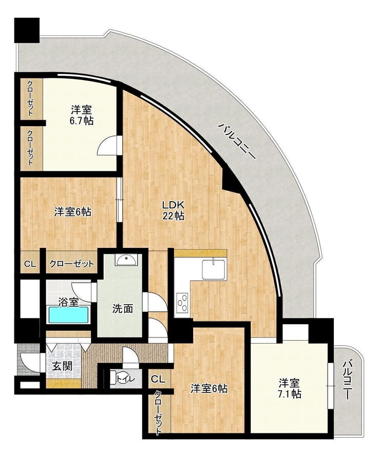 【間取り】
約22帖のLDKを中心に、広々とした4LDKの居住空間。各居室6畳以上あるのは嬉しいですね。