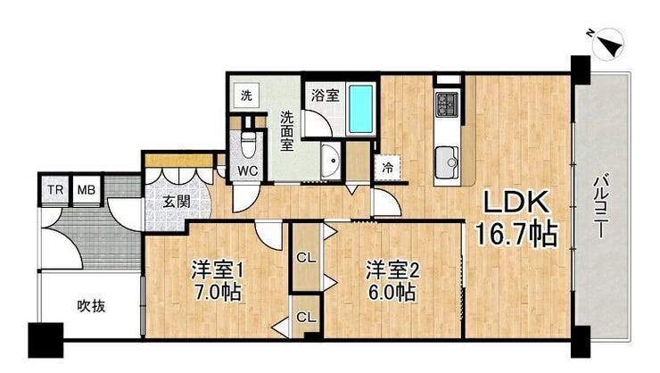 【間取り】
◆2LDK◆専有面積72.2㎡◆バルコニー面積13.6㎡