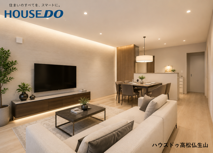 【リビング】
※掲載画像はAIによるホームステージングイメージです。家具・家電・小物はイメージであり、実際には設置されていません。