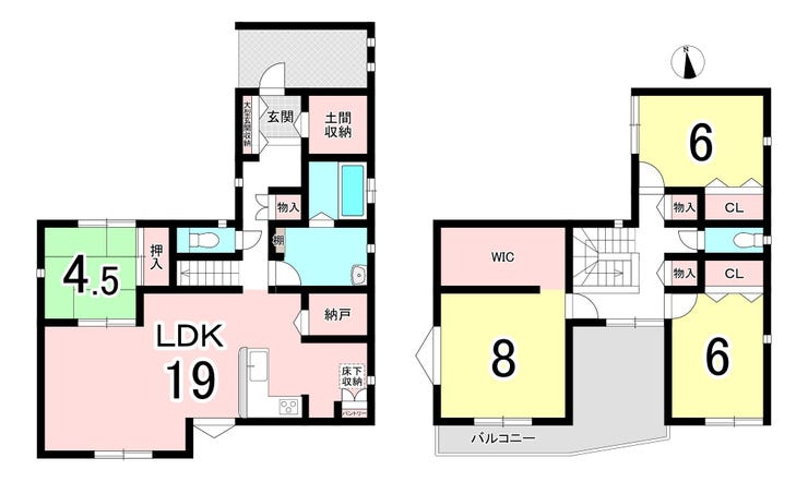 【間取り】
【1階に一部屋ある便利な間取り】
1階に客間として使える和室があり、パブリックとプライベートの空間を分けられます♪
ゲストを気軽にお迎えしつつ、家族のプライベートな時間も大切にできる間取りです。