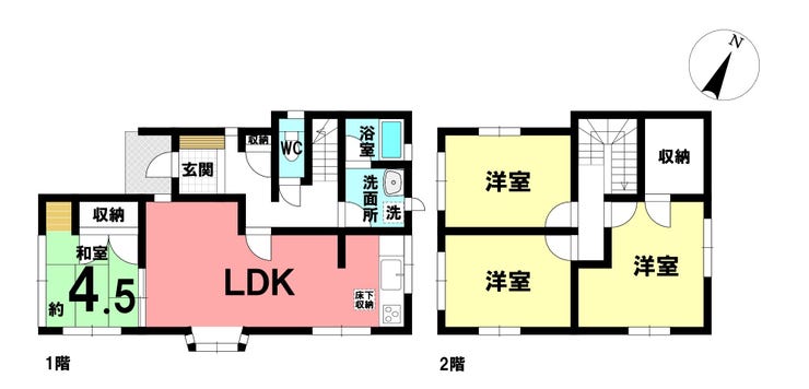 【間取り】
ほぼすべてのお部屋に光と風が呼び込まれる間取です。
2階の北西洋室は、夜勤の方や趣味部屋として日焼けを避けたい収納部屋としても活躍してくれます!リビング横には和室があり客間やお子様の遊び場にも◎