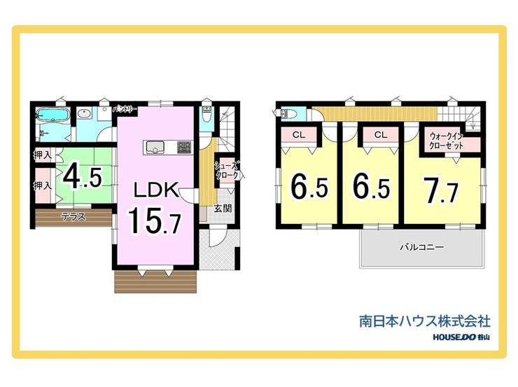 【間取り】
15.7帖のLDKと4.5帖の和室を備えた4LDK。パントリーやシューズクローク、ウォークインクローゼットなど収納も充実しています。
