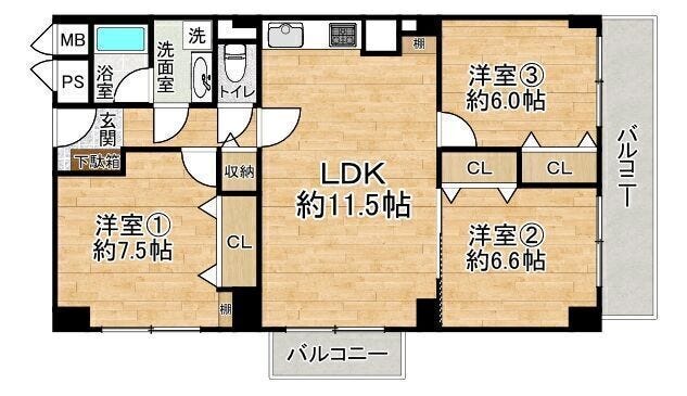 【間取り】
■3LDK■専有面積78.00㎡■バルコニー面積10.44㎡