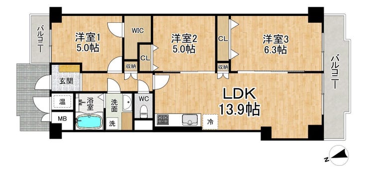 【間取り】
◆3LDK◆専有面積71.33㎡◆バルコニー面積8.52㎡