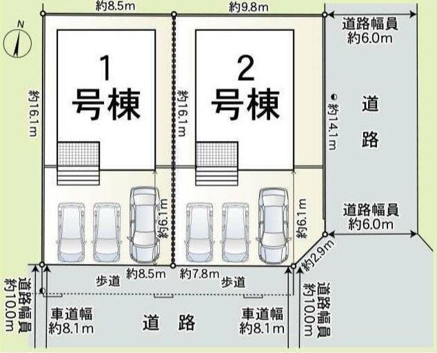 2号棟は現地向かって右側!車3台分の駐車スペースを確保予定しております!