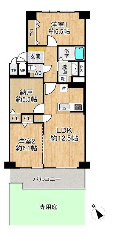 【間取り】
◆2SLDK◆専有面積66.91㎡◆バルコニー面積8.92㎡◆専用庭面積29.00㎡