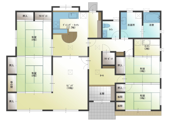 【間取り】
☆ミサワホーム施工4LDKK平家☆
敷地面積287.09㎡・建物面積146.57㎡