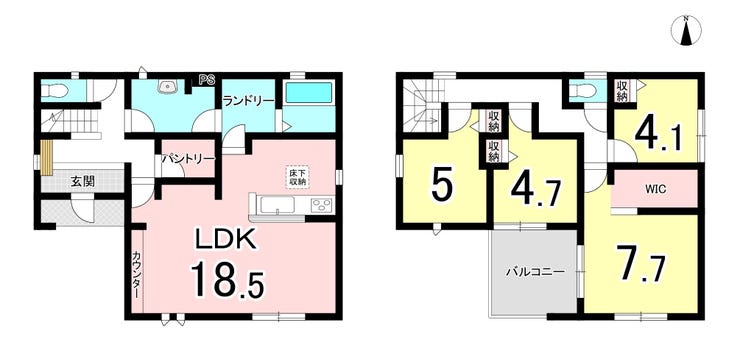 【間取り】
【2階に4部屋ある間取り】
1階がLDKのみのため、仕切りや壁が少なくリビング全体が明るく広々と感じられます!
開放感あふれる大空間で家族が自然と集まり、のびのびと心地よい時間を過ごせます。
