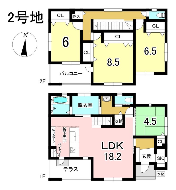 【間取り】
2号地 4LDK+S 土地面積214.56㎡ 建物面積115.10㎡