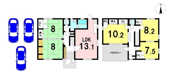 【間取り】
5LDKの間取り
駐車3台可能