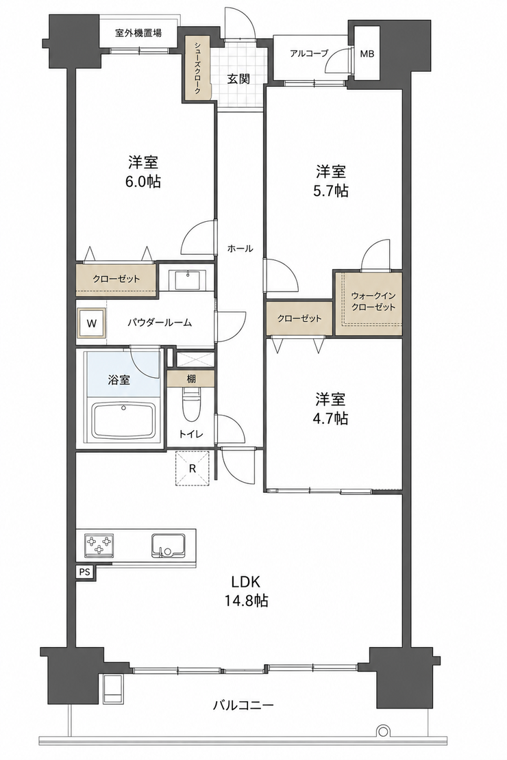 【間取り】
専有面積70.05㎡、3LDK+WIC、リノベーション済み、ペット飼育可!