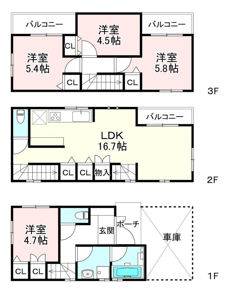 【間取り】
面積:99.89㎡のゆとりある4LDK 木造3階建