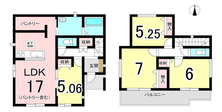 【間取り】
【1階に一部屋ある便利な間取り】
1階に客間として使える洋室があり、パブリックとプライベートの空間を分けられます♪
ゲストを気軽にお迎えしつつ、家族のプライベートな時間も大切にできる間取りです。