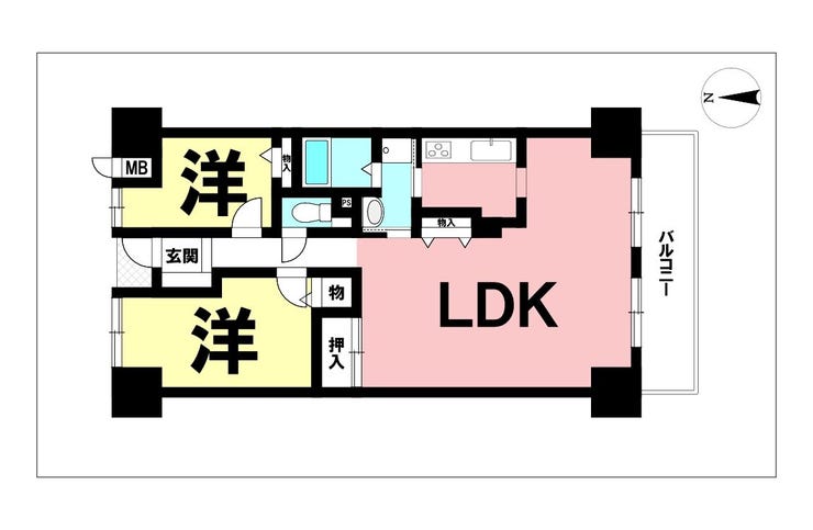 【間取り】
2LDK、南向きバルコニー【専有面積69.05㎡】
室内程度良好!リフォーム歴もあります♪