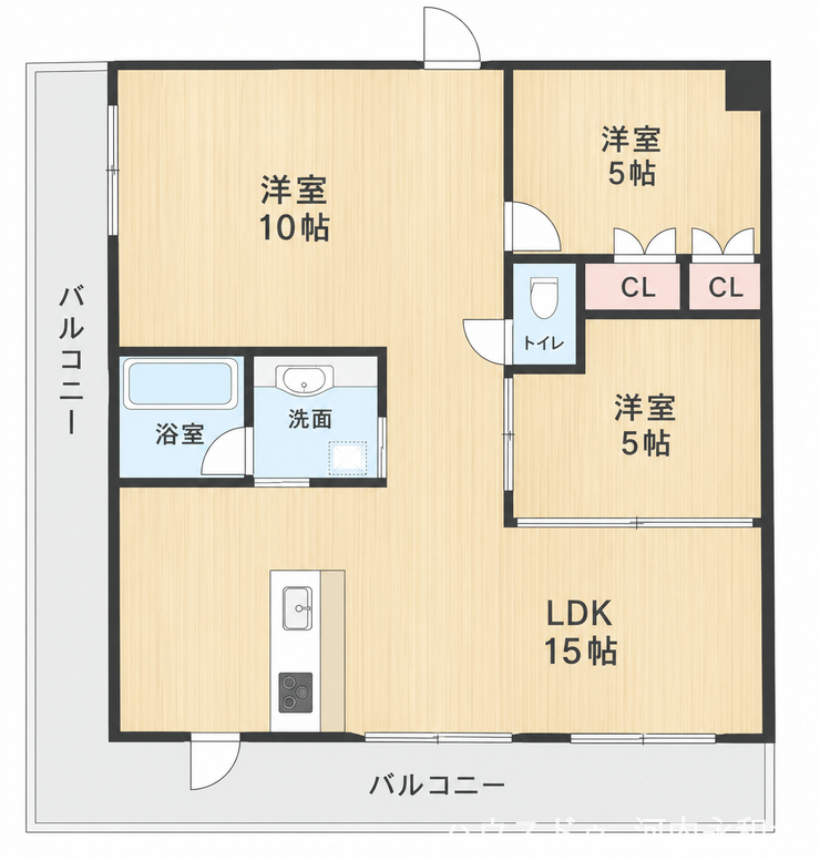 【間取り】
専有面積80.18㎡、3LDK、2面バルコニー
