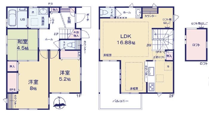 【間取り】
【Floor Plan】
3LDK+ロフト+2階LDKになります!
※図面と現況の相違がある場合は現況を優先とします。