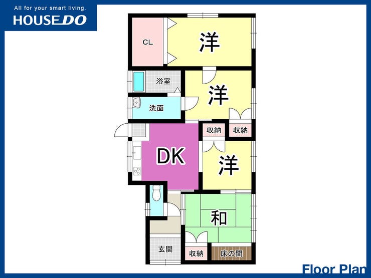 【間取り】
【平屋造】中間市通谷の中古戸建♪中間南小・中学校♪駐車スペース2台分♪システムキッチン♪全居室収納♪