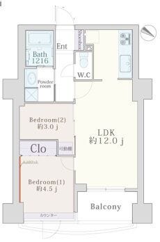 【間取り】
マンション8階部分の2LDKのお部屋です。単身・ファミリーどちらにも対応したペットOKな物件です。