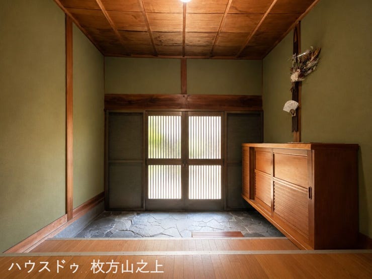 黒石張り土間のある玄関。