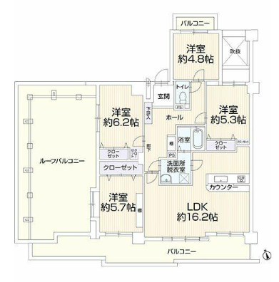 【間取り】
角部屋ならではの開放感で、さらに、このお部屋の最大の魅力が、住まいをぐるりと囲むように広がるゆとりあるバルコニーで、
周囲の視線も気になりにくいです♪