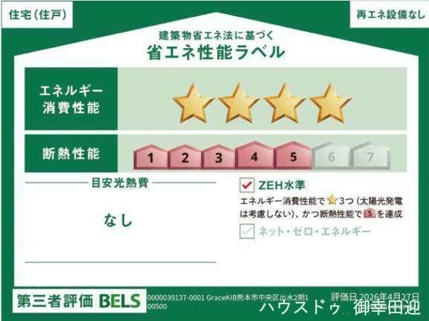 ■省エネ性能ラベル■BELSとは、建築物省エネルギー性能表示制度の略称です。これは建築物の省エネ性能を評価・認証する第三者機関による制度です。