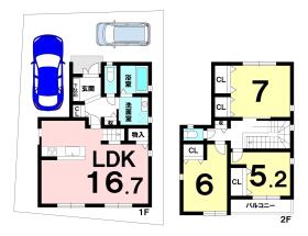 【間取り図】
・長期優良住宅
・耐震等級3
・断熱等級5　にて建築！
自由設計にてご対応します！