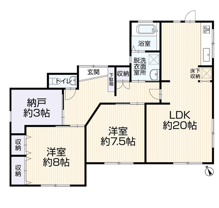 【間取り】
【住友林業施工の再生住宅×平屋の2SLDK物件!】駐車場並列2台なスペースあり・カーポート付き!