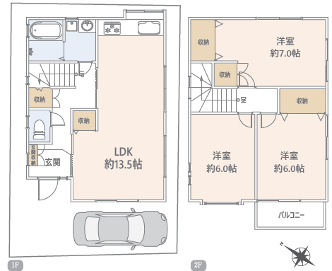 【間取り】
南区三春台の木造2階建て3LDKです。カースペース・バルコニー付き、エアコンも2基備え付けです。