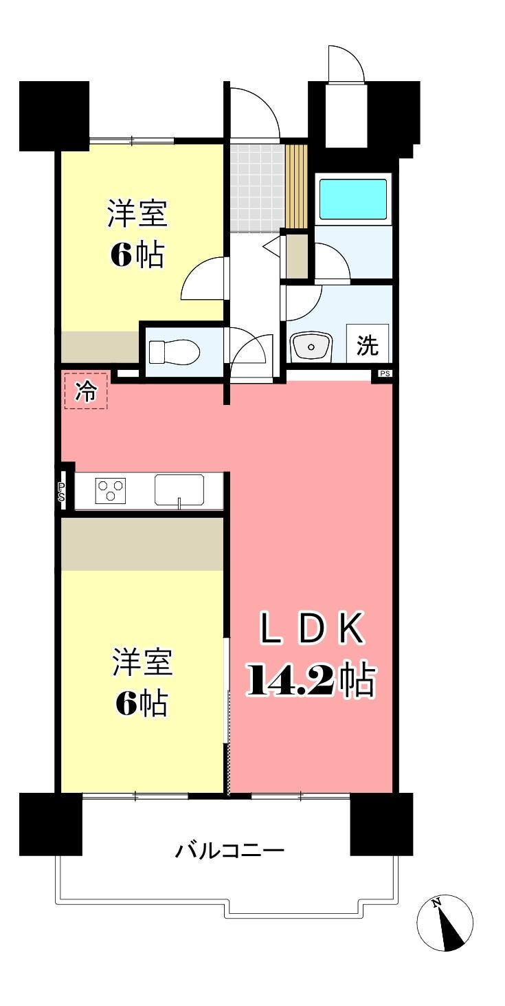 【間取り】
4階/2LDK
2026年9月水回り・内装リフォームで、室内はとてもきれいです☆