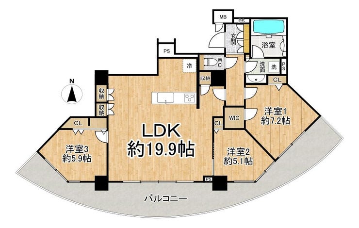 【間取り】
◆3LDK◆専有面積90.85㎡◆バルコニー面積27.47㎡